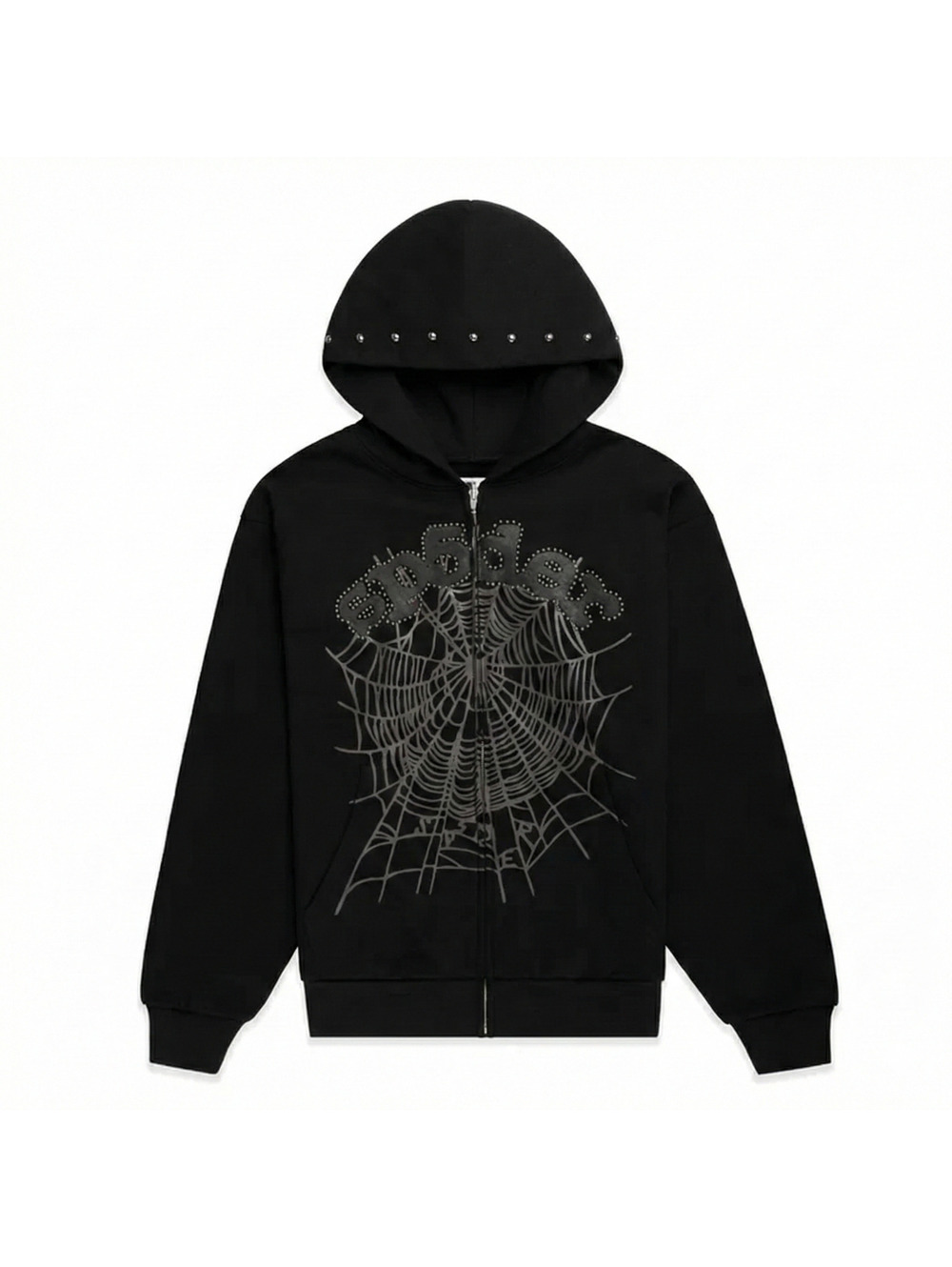 Sp5der OG Web Studded Zip Hoodie - Black